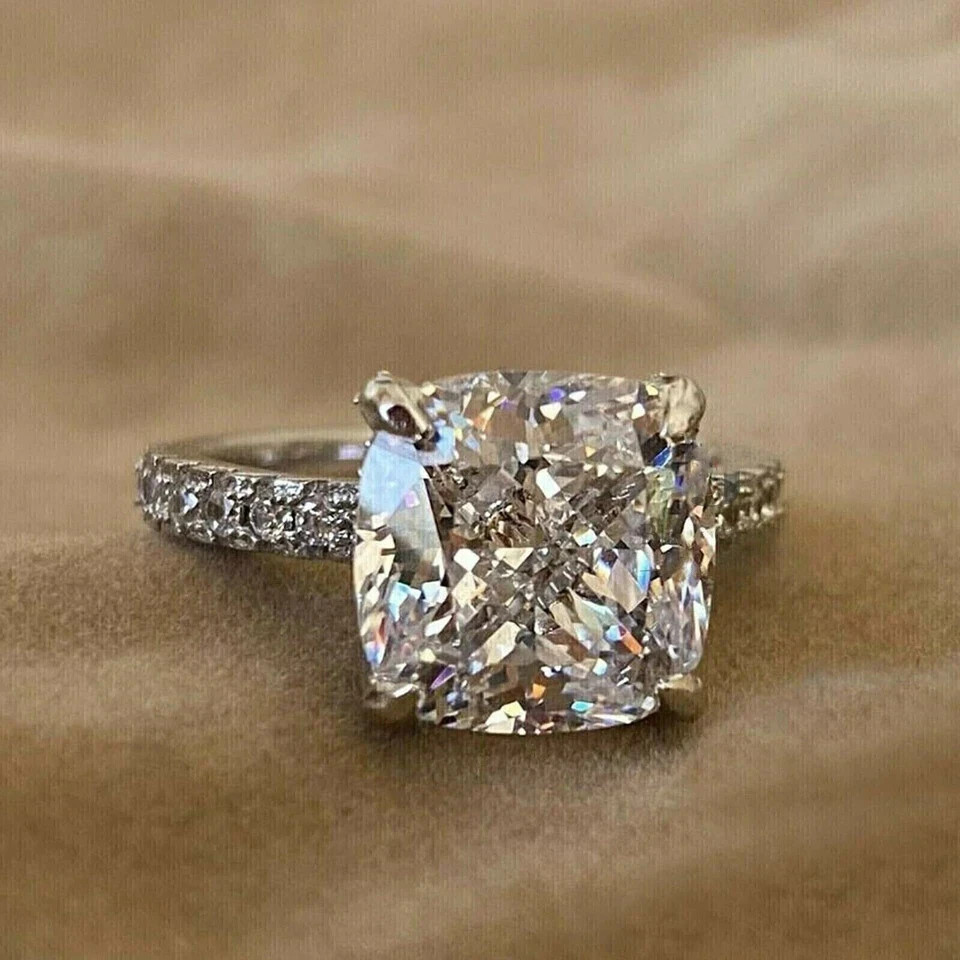3.5Ct Cushion Lab-Created Diamond Women\'s Halo Ring 14K White Gold Plated Silver
