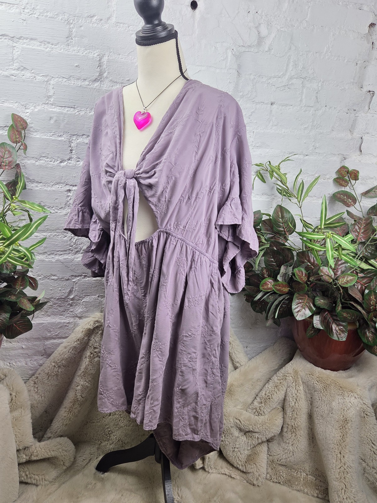 Torrid Festi Purple Tie Front Romper 4X Embroidery New Without Tags Torrid Festi Purple Tie Front Romper 4X Embroidery New Without Tags