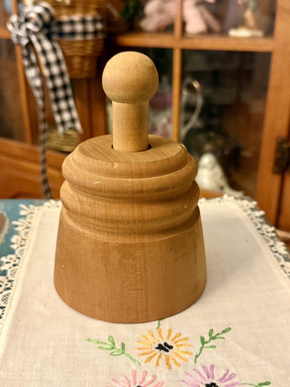 Rustic Primitive Vintage  Wooden Butter Mold Press with Maple Leaf Design