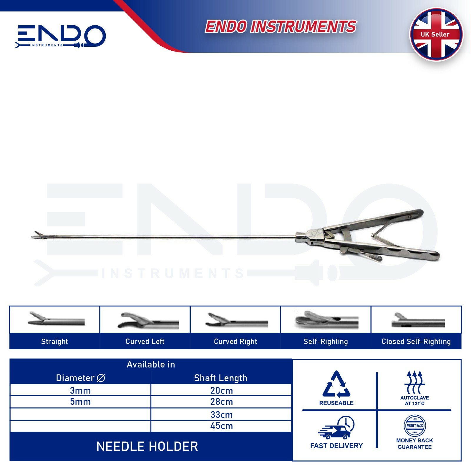 ENDO New Paediatric Laparoscopic 3mm Needle Holder Straight 20cm 24cm 28cm 33cm