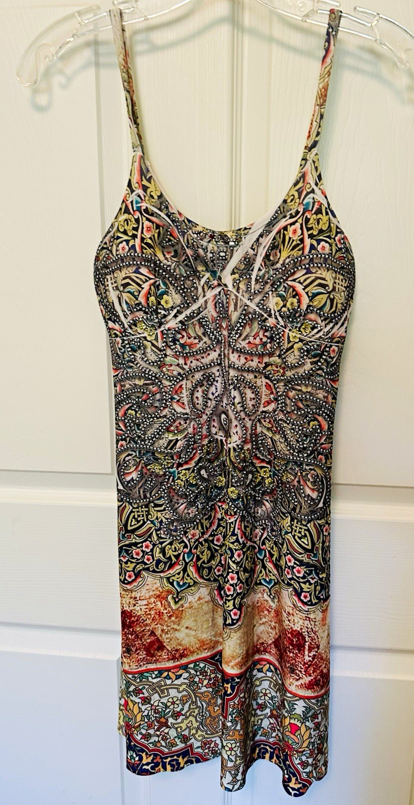 Hot Tees Y2K Dress Womens L Rhinestone Paisley McBling Spaghetti Strap USA