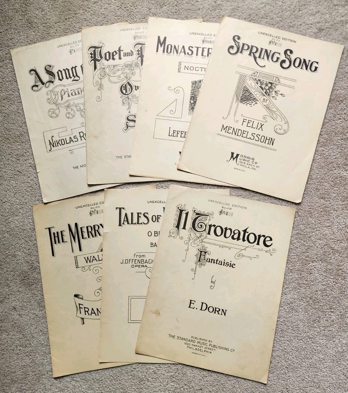 Vintage (1920s) Piano Sheet Music from Unexcelled Edition, Lot of 7 Songs Vintage (1920s) Piano Sheet Music from Unexcelled Edition, Lot of 7 Songs