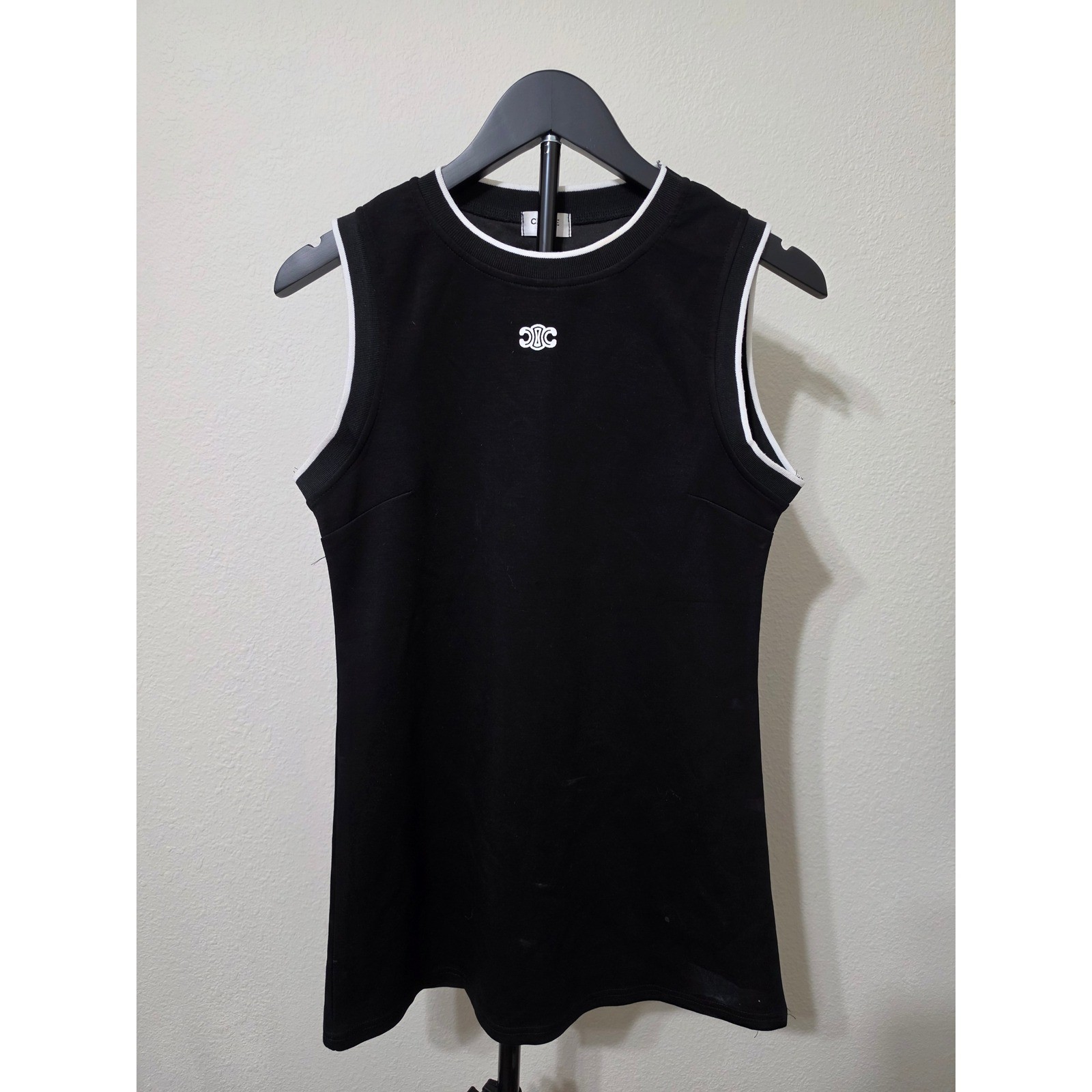 Celine Paris Triomphe Logo Sleeveless Top Black White Contrast Small