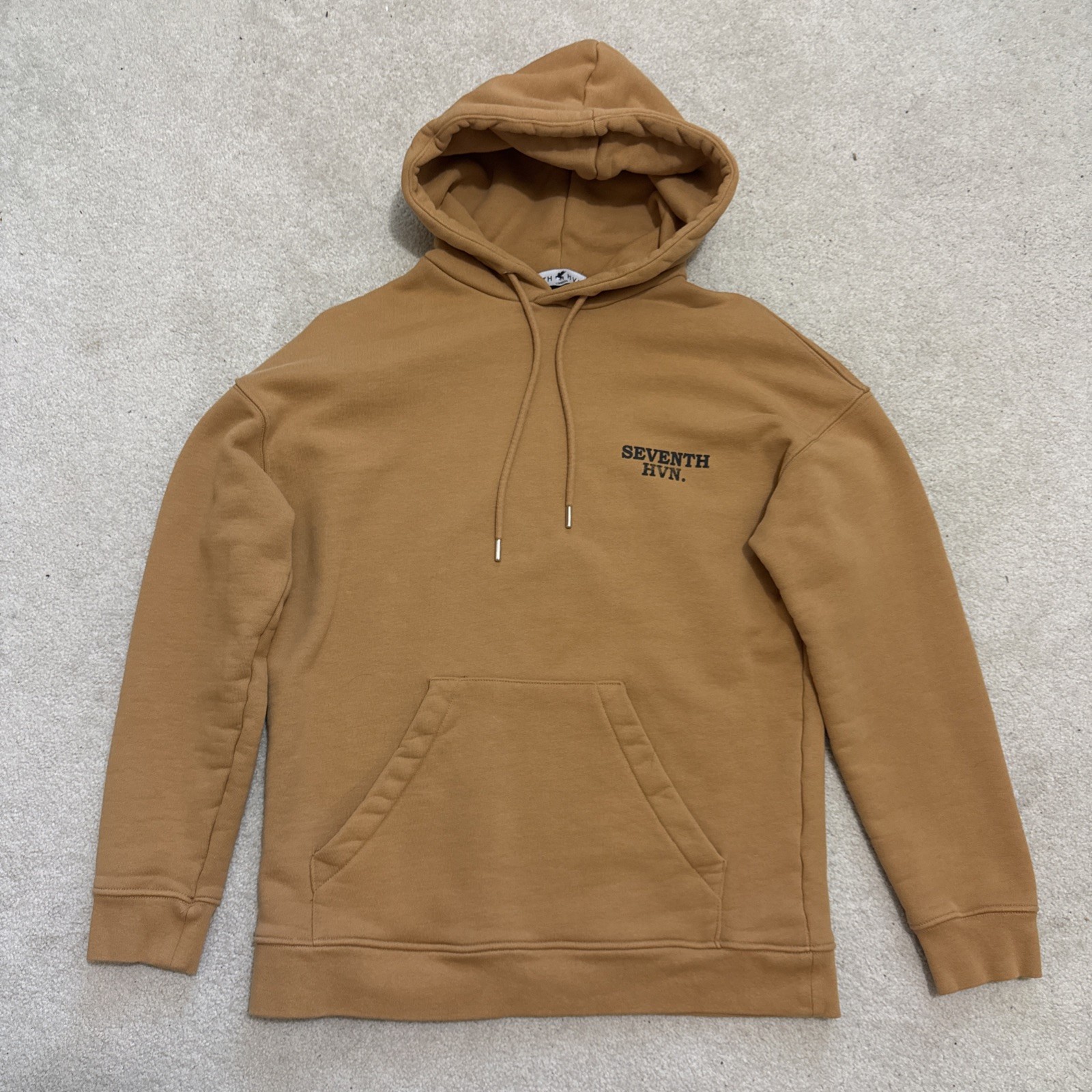 Mens 7th HVN London Hoodie Seventh HVN Worldwide Graphic Logo Size L Camel Nice