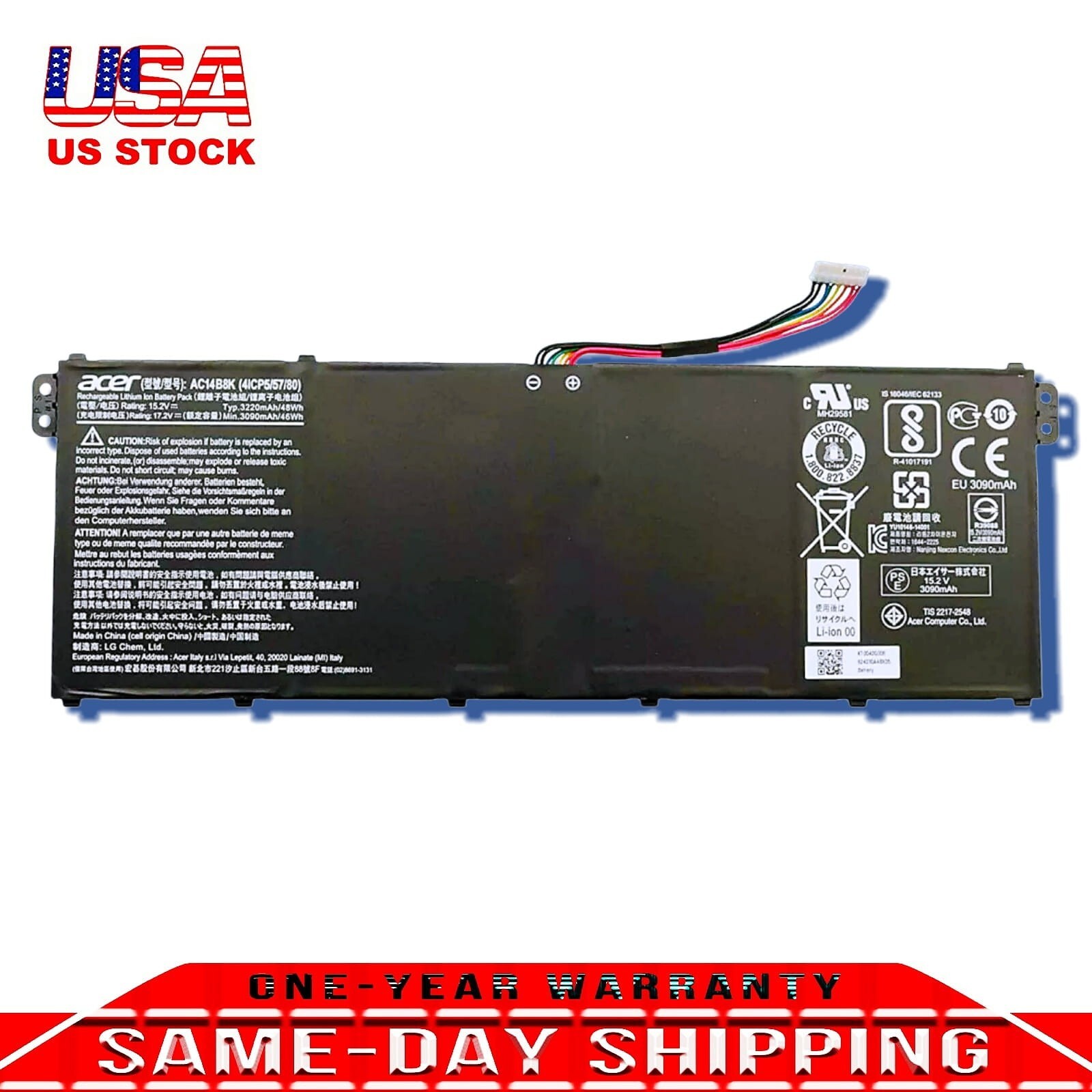 New Genuine Battery For Acer AC14B8K AC14B3K AC14B7K AC14B8K AP14B8K 15.2V 48Wh
