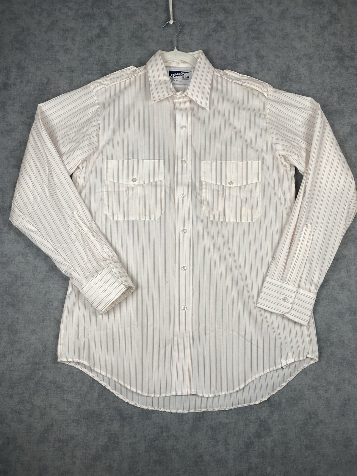 Vintage FedEx Federal Express Stan Herman USA Uniform Shirt 16 34/35 Striped
