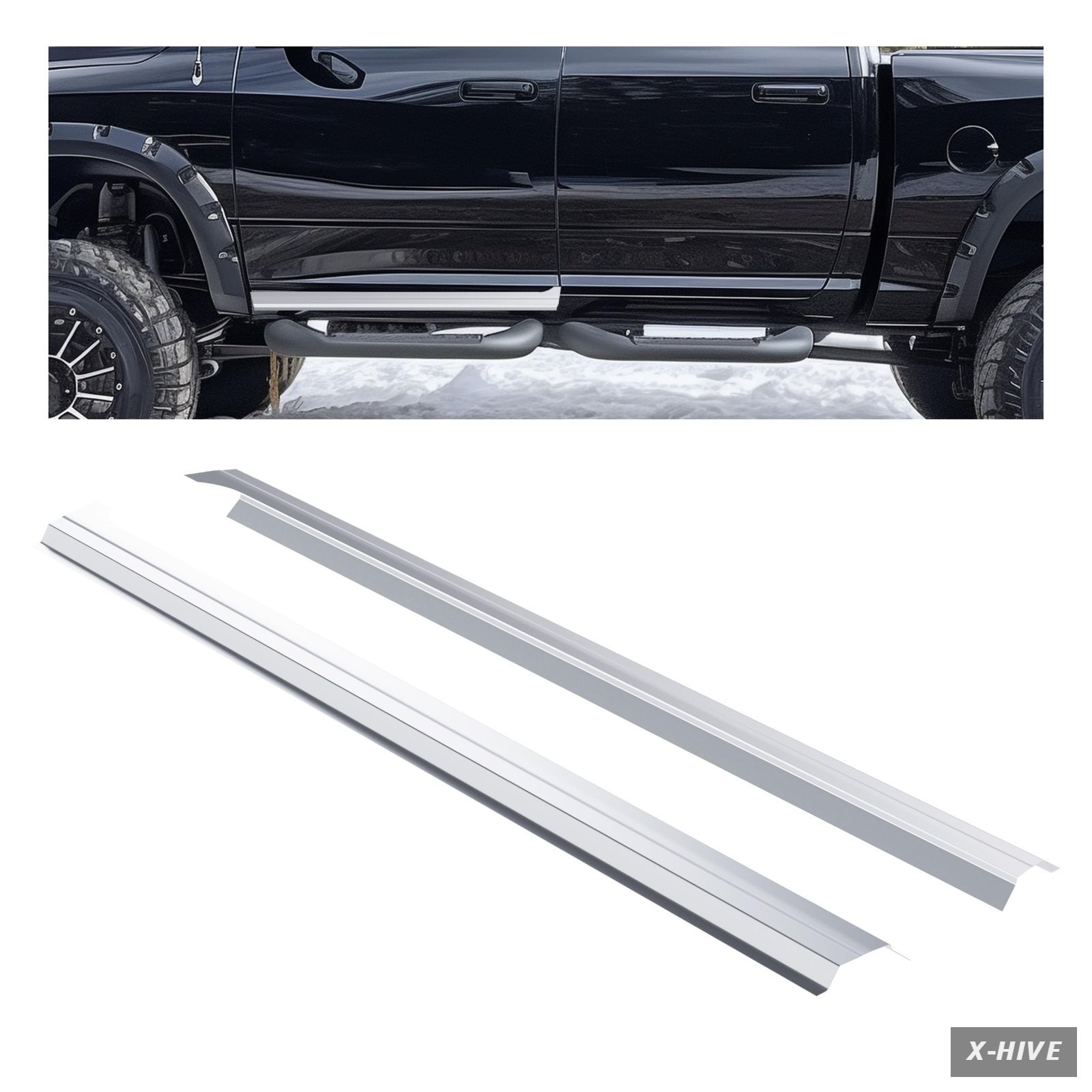 ALMULOO Classic Rocker Panel Compatible 2009-2018 Ram 1500 Silvery Alloy Steel 1