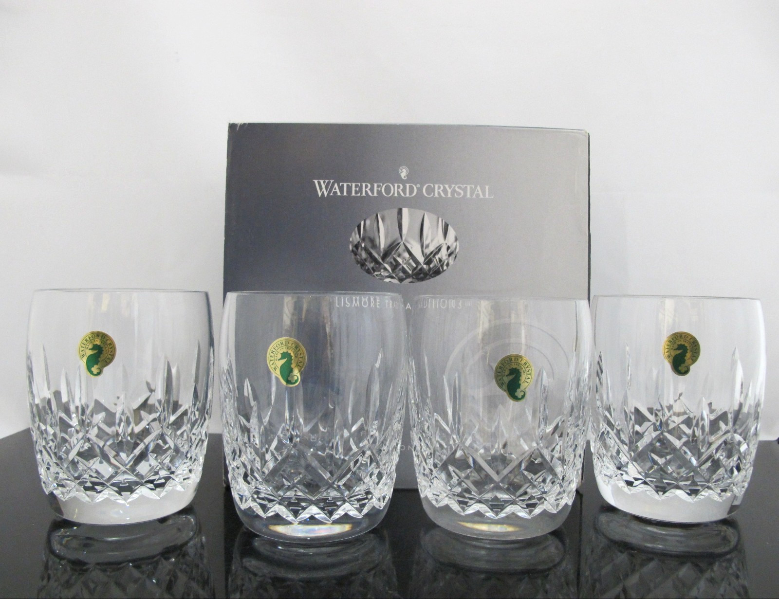 WATERFORD Crystal LISMORE Double Old Fashioned Glass Set of 4 Original Box
