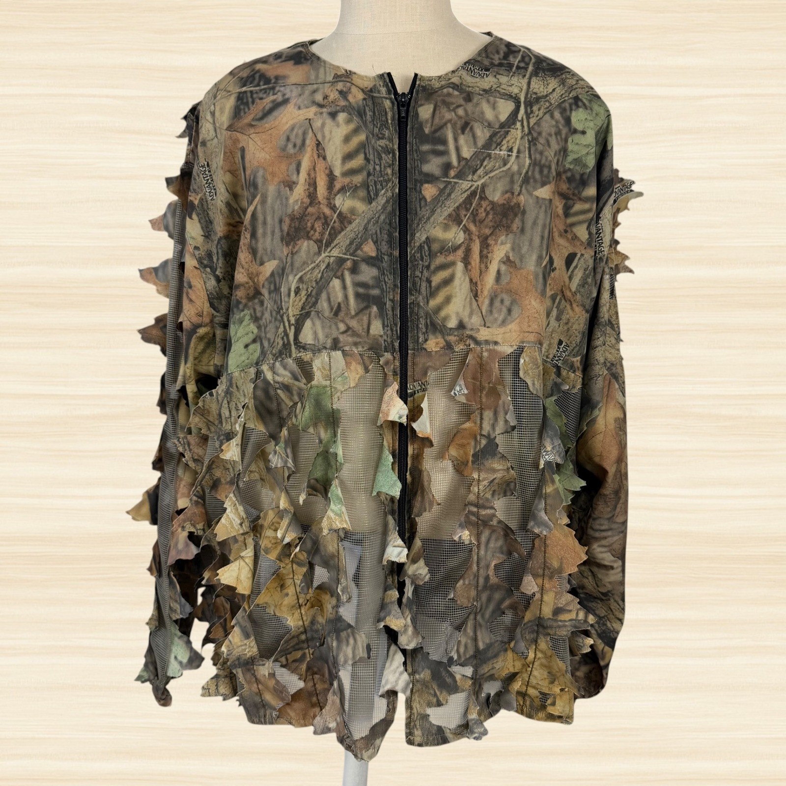 Underbrush 3D Leafy Camo Ghillie Suit Jacket Vintage Hunting Mesh Full Zip