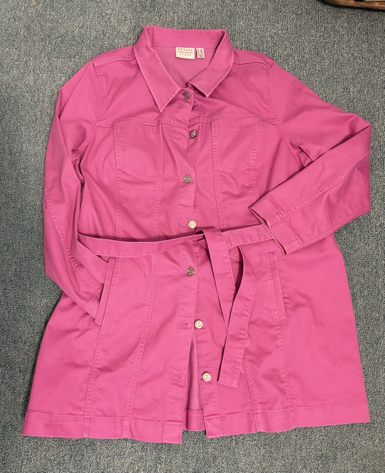 Susan Graver Denim Coat Spring/Fall Raspberry Pink Size 2X with Pockets and Belt Susan Graver Denim Coat Spring/Fall Raspberry Pink Size 2X with Pockets and Belt
