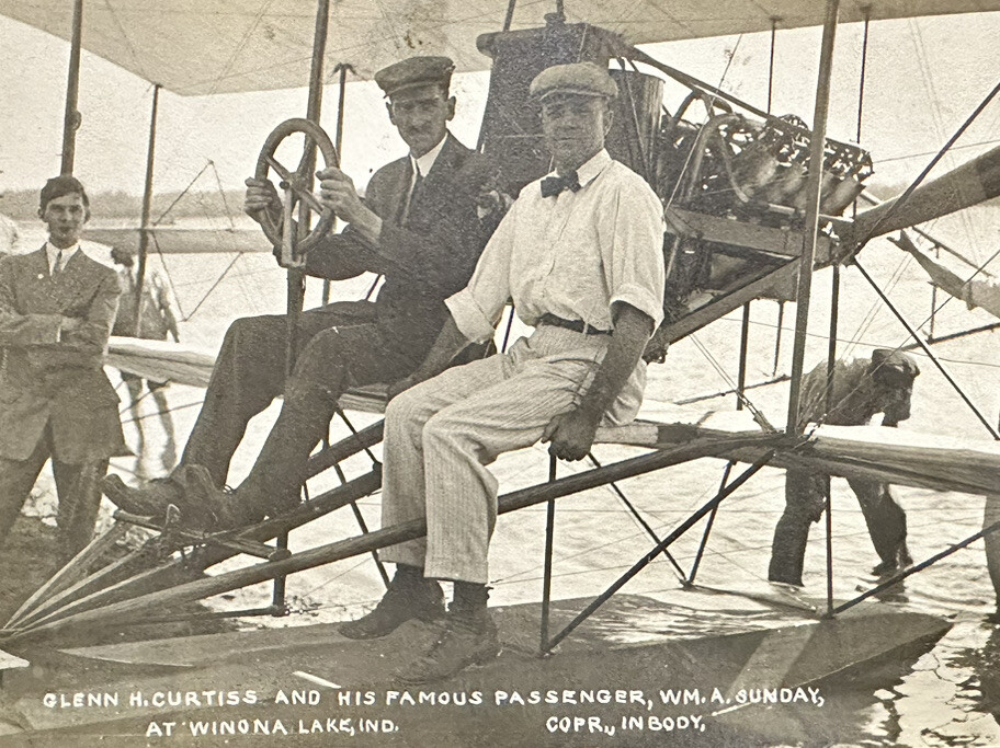 C. 1910 RPPC Aviation Pioneer Glenn Curtiss WM A. Sunday At Winona Lake Indiana