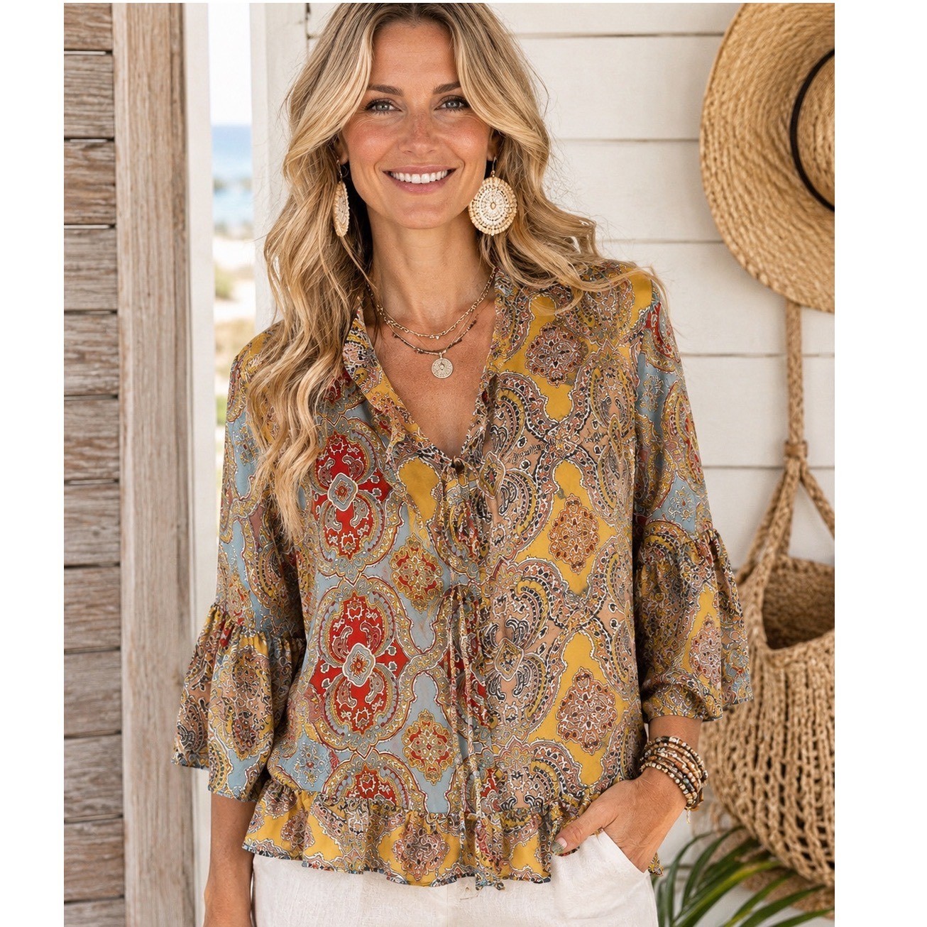 Cato Plus Sportswear Wild Prairie Allure Paisley Blouse 18/20W Boho Bell Sleeve Cato Plus Sportswear Wild Prairie Allure Paisley Blouse 18/20W Boho Bell Sleeve