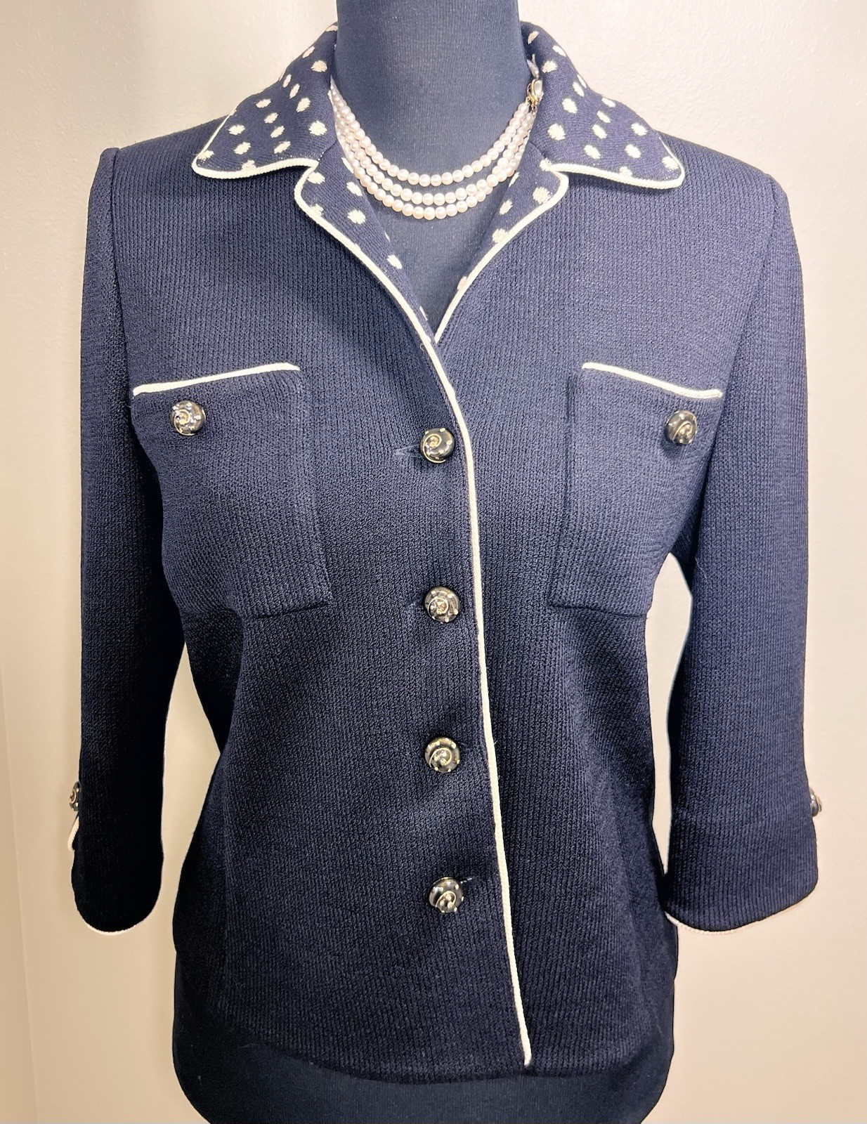 Vintage St John Collection 2 Black Polka Dot Knit Jacket Cruise 2004 USA