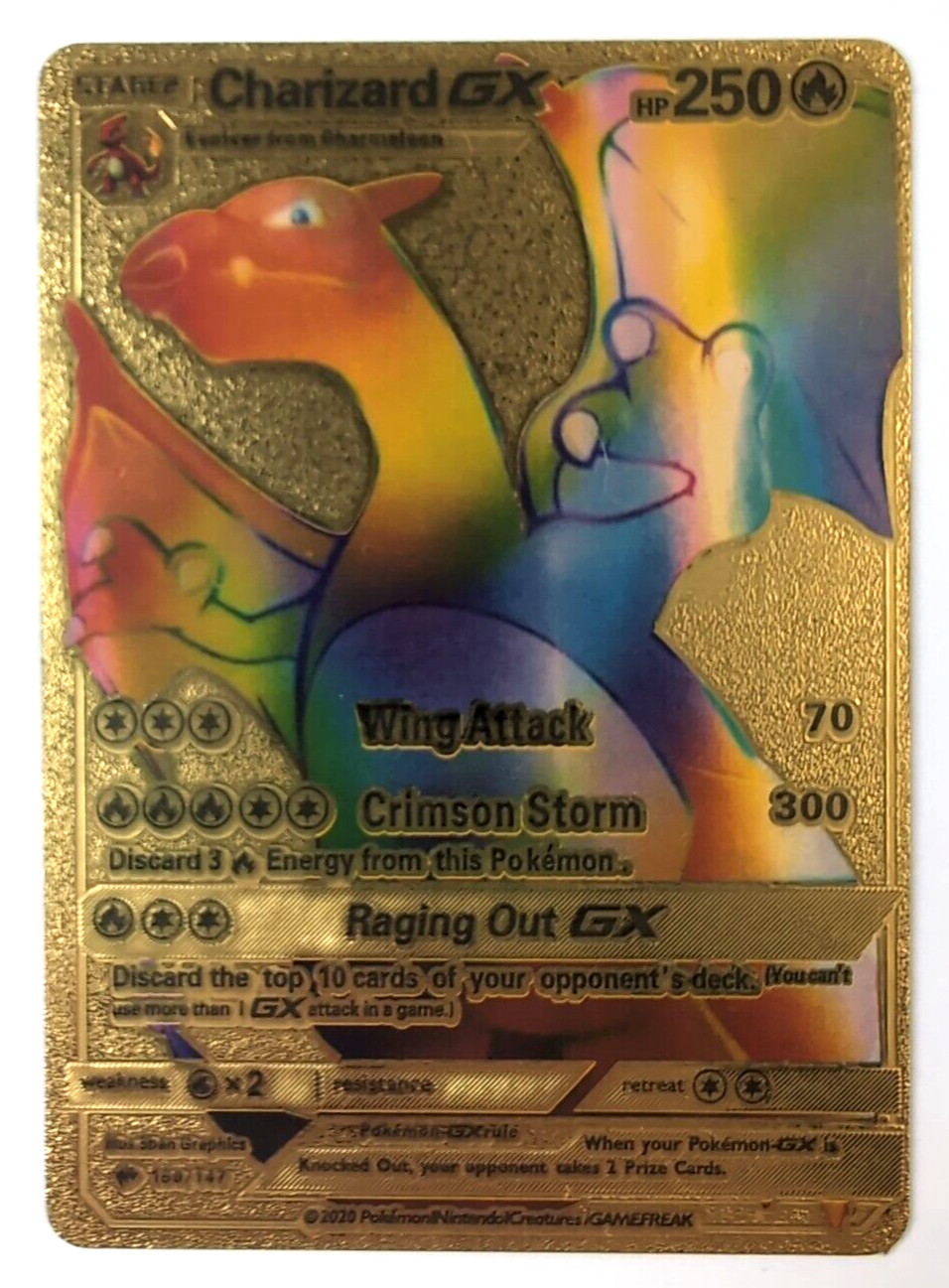 Rare Rainbow Gold Charizard GX Card 150/147