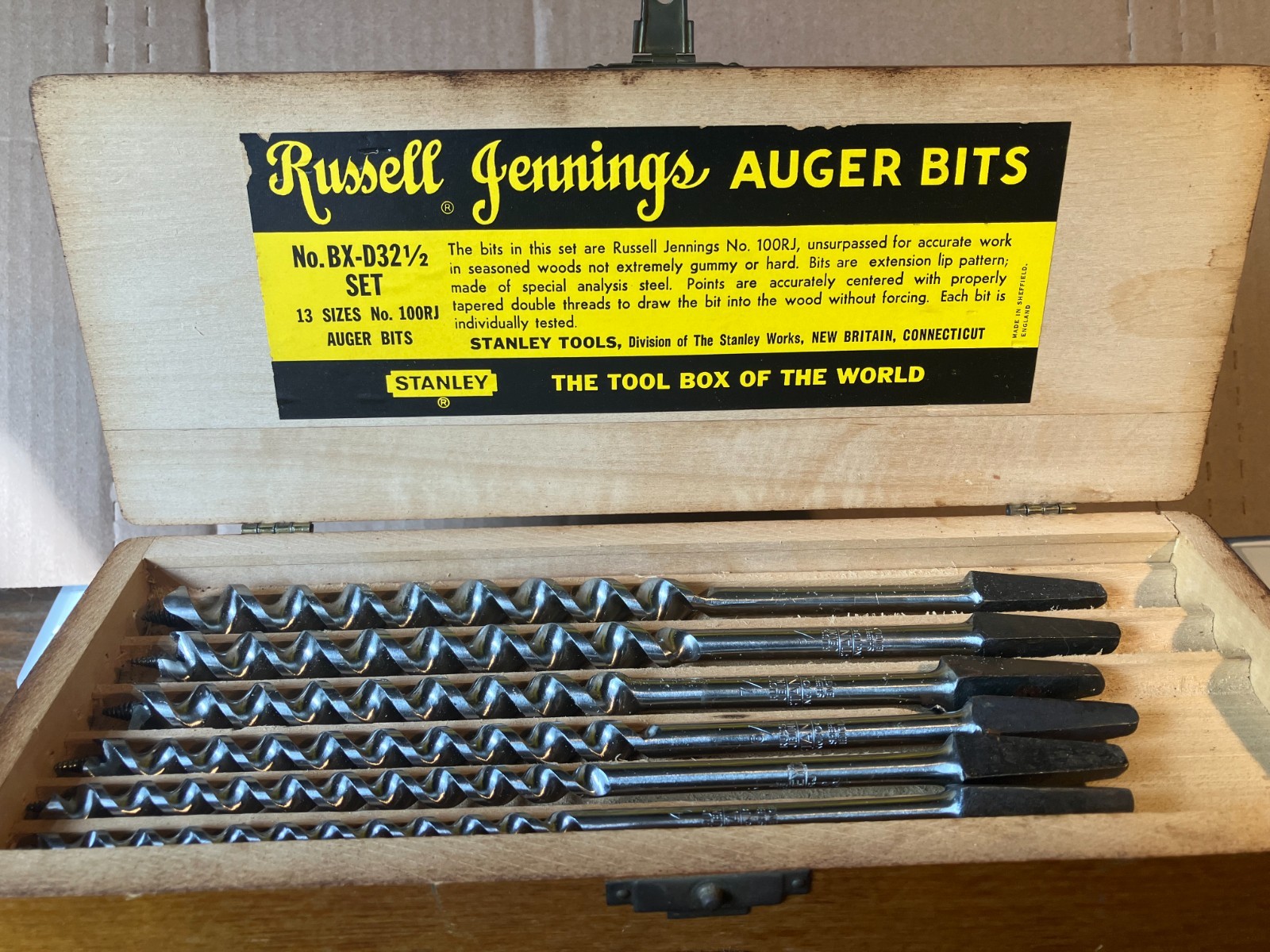 Complete Russell Jennings #100RJ Auger Bit Set 13 pc Stanley Works, Sheffield