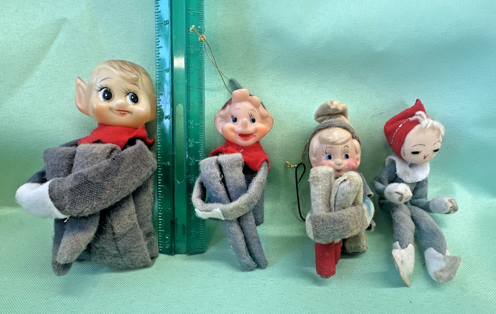 (Lot of 4) Vintage Elf's Knee Huggers Japan 3 mini ornament size 1 reg small (Lot of 4) Vintage Elf's Knee Huggers Japan 3 mini ornament size 1 reg small