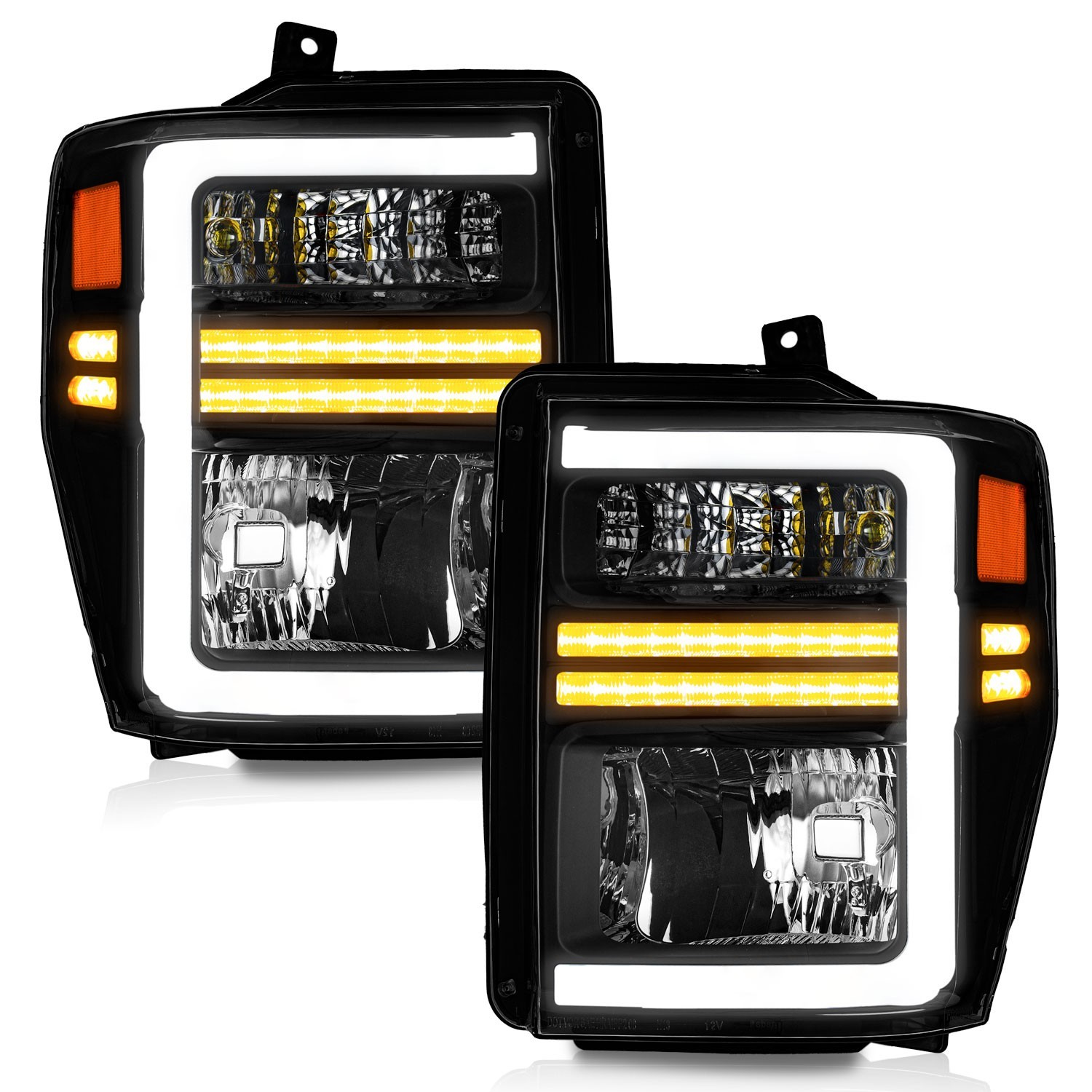 WEELMOTO Headlights For 2008-2010 Ford F250 F350 F450 Super Duty LED Sequential