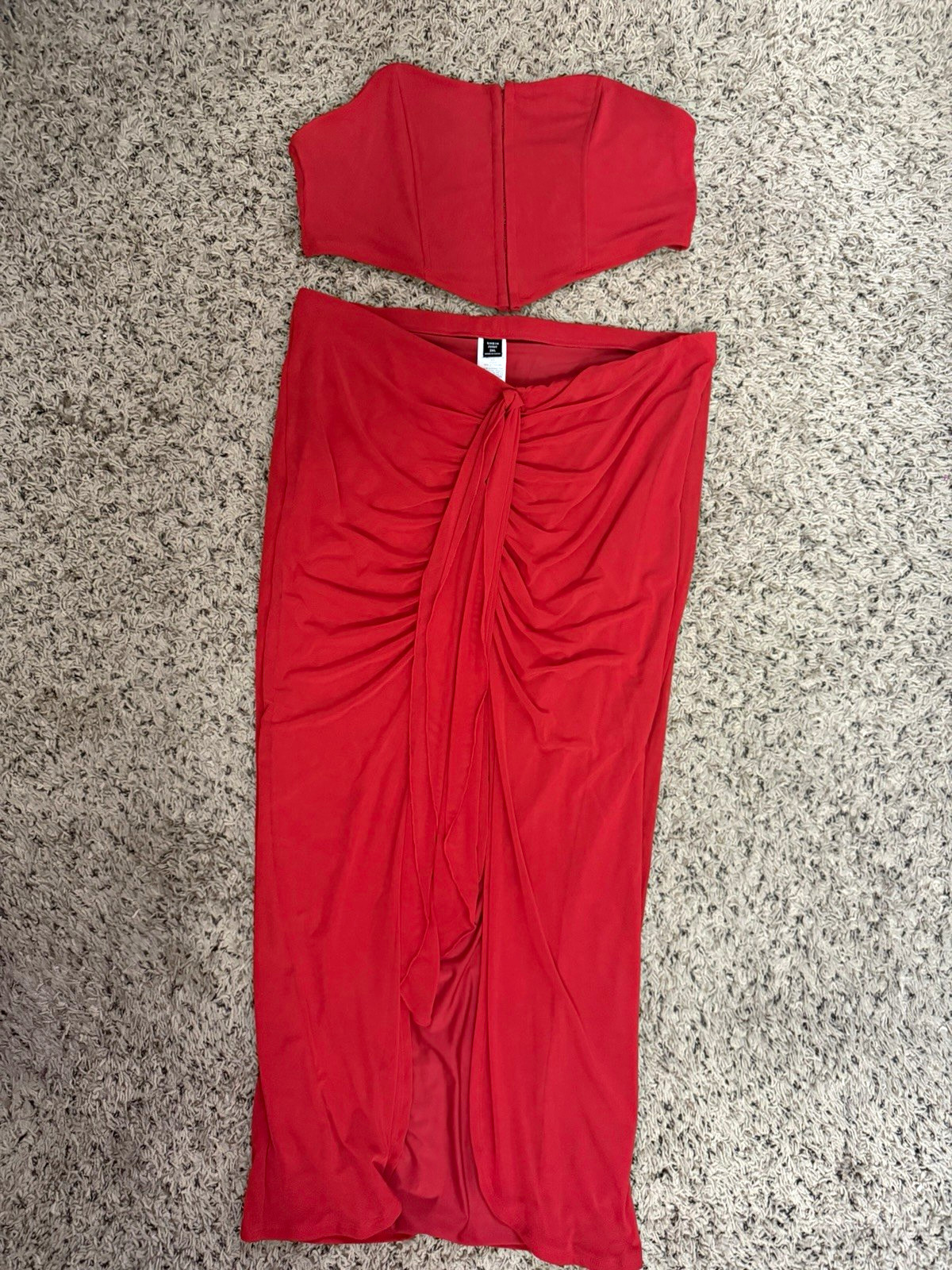 SHEIN CURVE Plus 2XL Red Strapless Ruched Top & Skirt 2pc Party Set