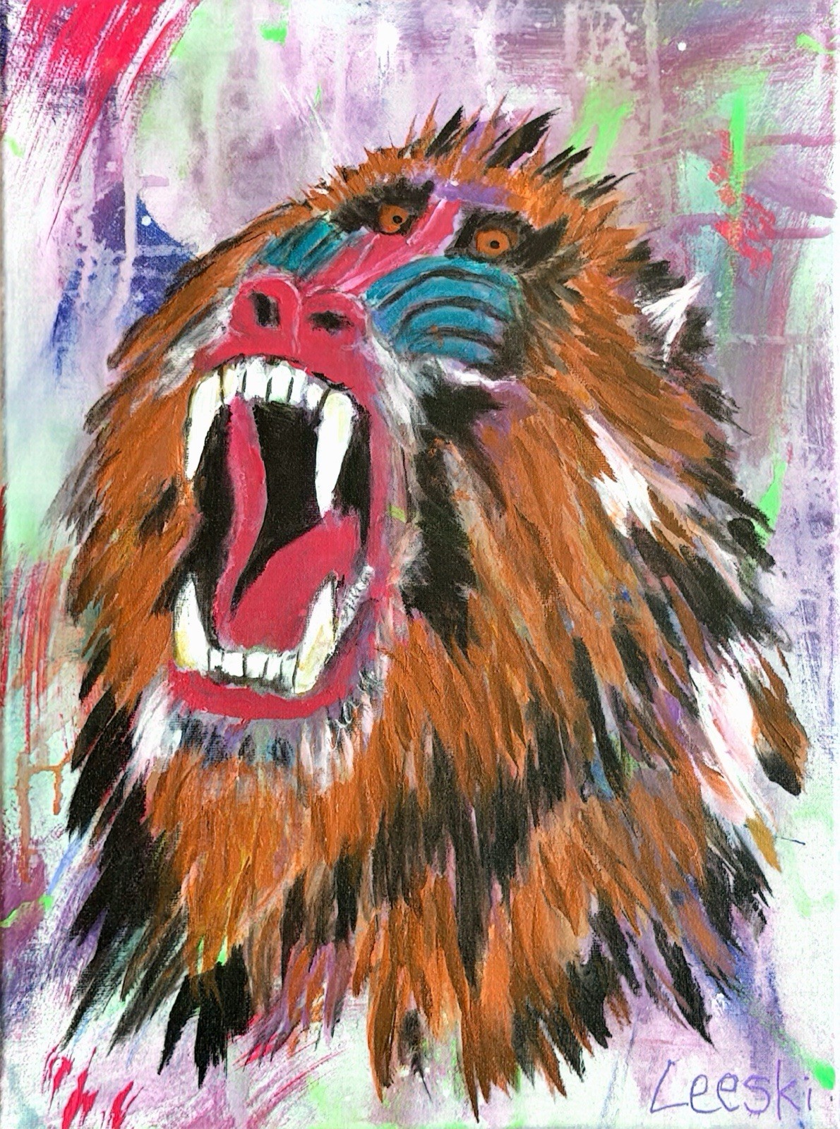 Misunderstood Mandrill by Leeski Original 16x12 Acrylic Painting Canvas Baboon Misunderstood Mandrill by Leeski Original 16x12 Acrylic Painting Canvas Baboon