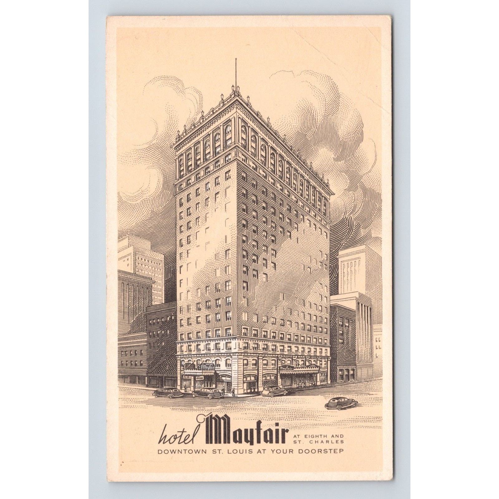 Vintage Advertising Postcard Hotel Mayfair St Louis Missouri Eighth & St Charles