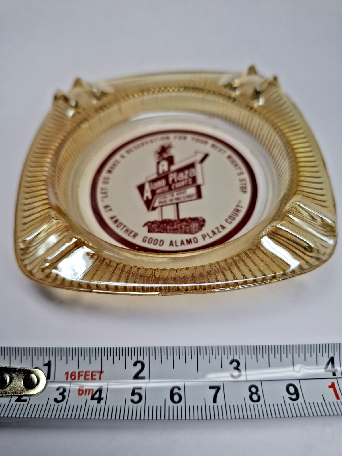 Vintage Alamo Plaza Hotel Courts 4 Lobe Glass Ashtray