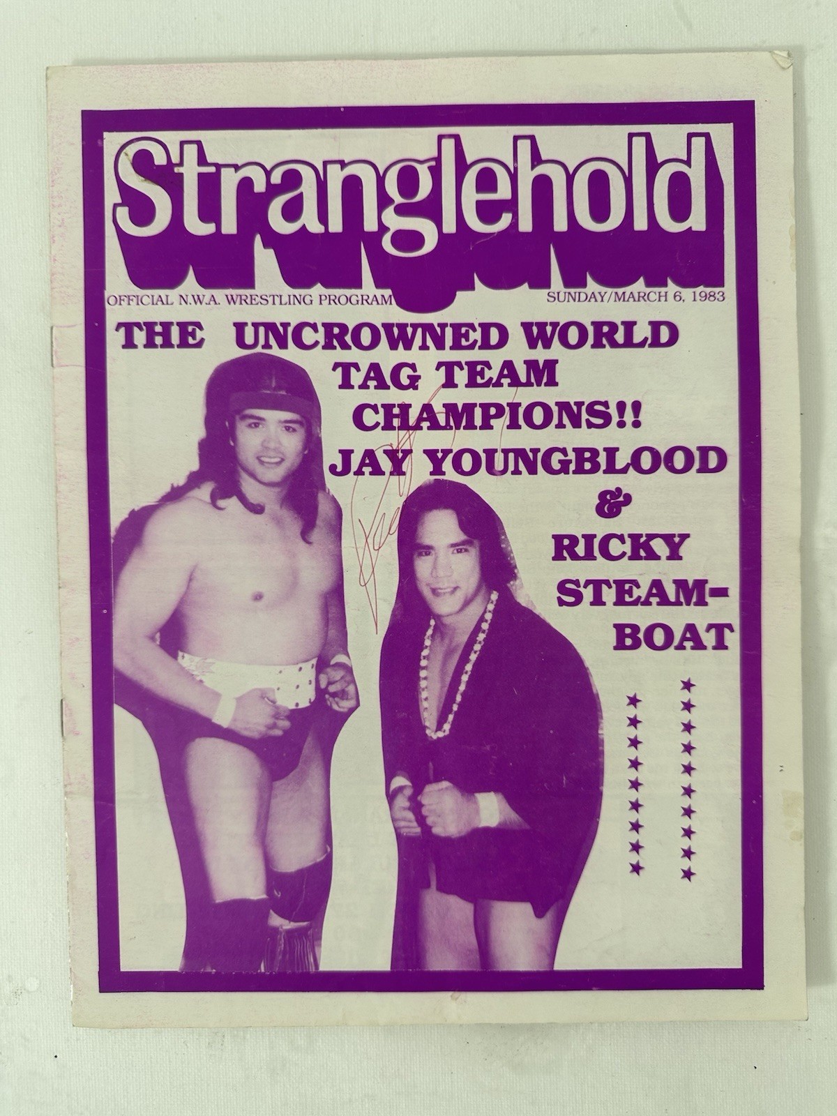 VINTAGE 1983 NWA Stranglehold Wrestling Program SIGNED Ricky Steamboat Toronto
