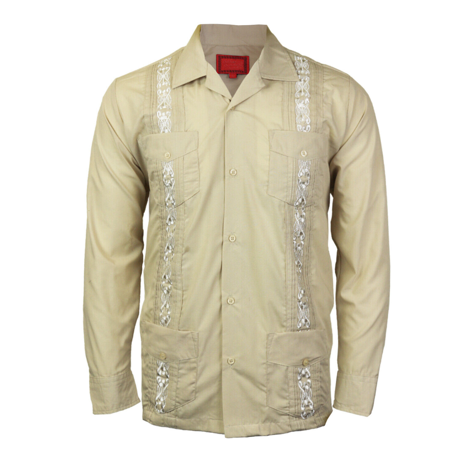 Guayabera Men\'s Cuban Beach Wedding Long Sleeve Button-Up Casual Dress Shirt