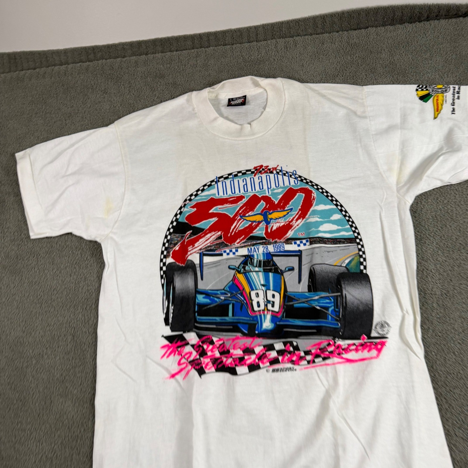 Vintage 1989 Indianapolis 500 T Shirt Screen Stars Best Indy 500 White Large USA