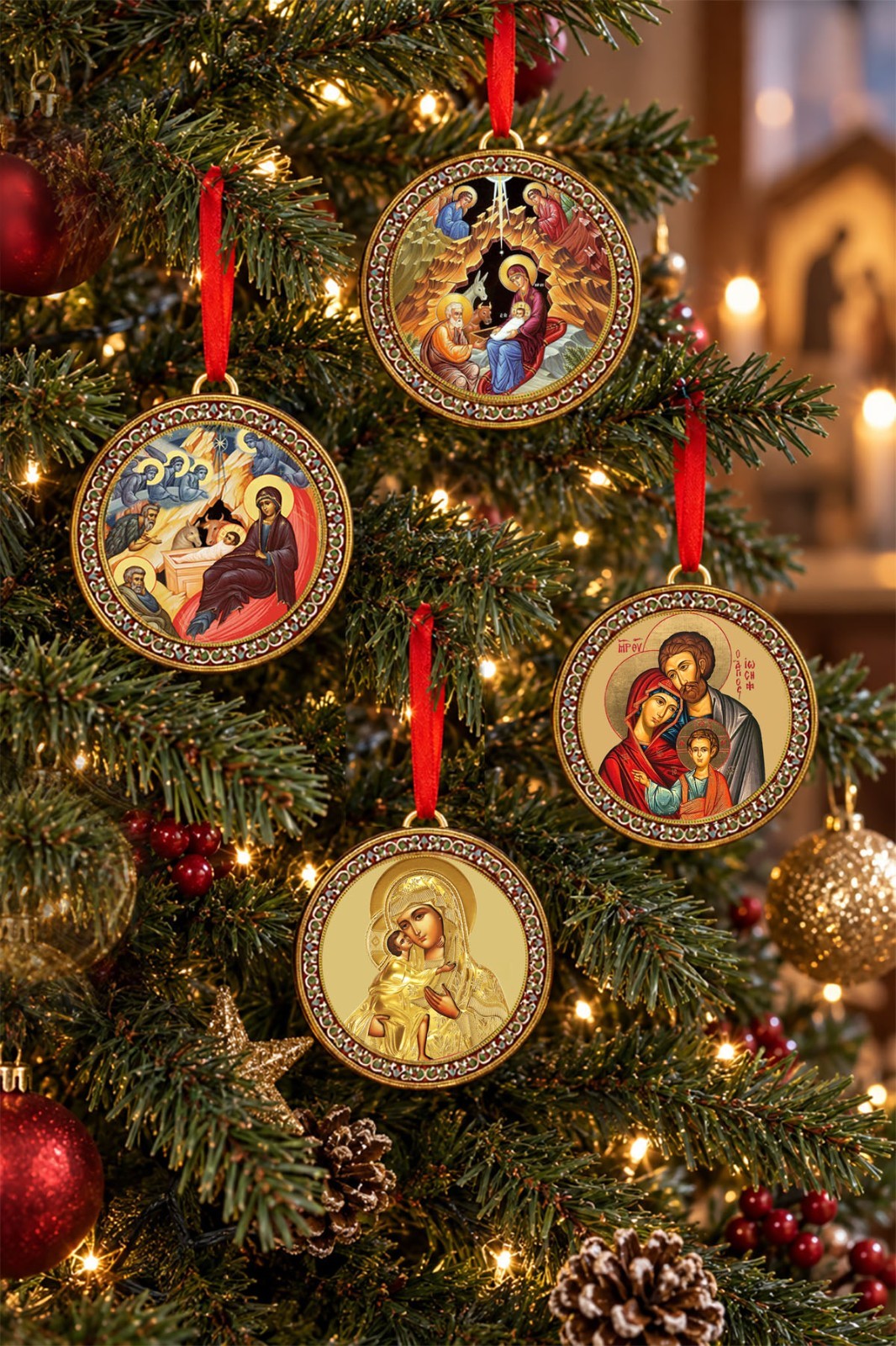 Religious Christmas Ornaments Nativity Holy Family Virgin Mary Set of 4 Religious Christmas Ornaments Nativity Holy Family Virgin Mary Set of 4