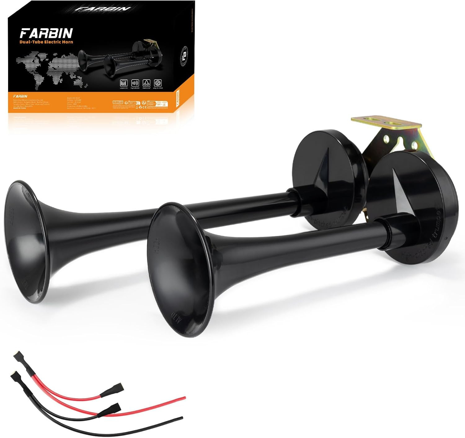 FARBIN Train Horns 12V Electric Truck Horn Loud Dual Car Horns Black