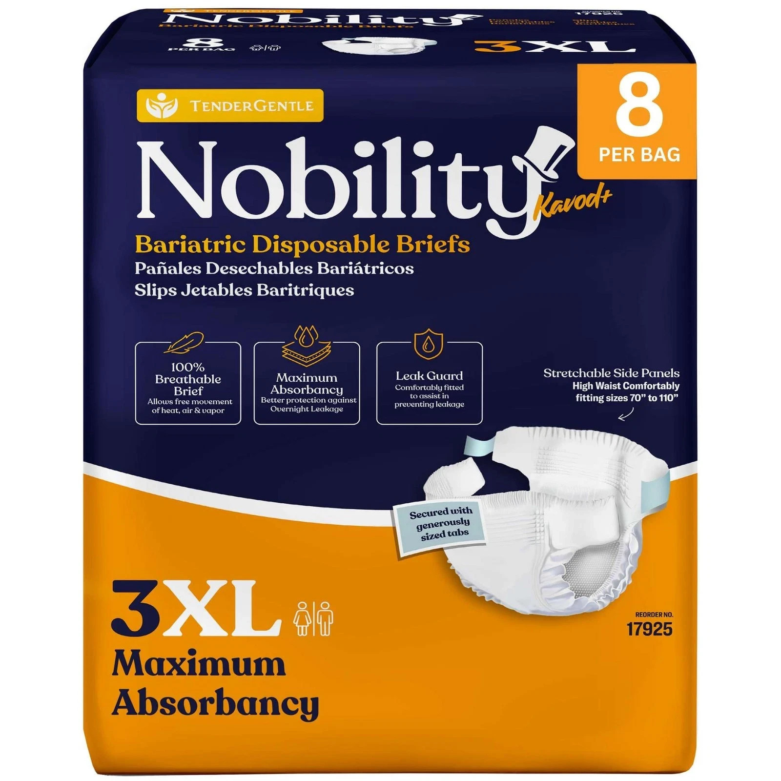3XL Adult Diapers for Women and Men - 8 Bariatric Disposable Briefs with Tabs...