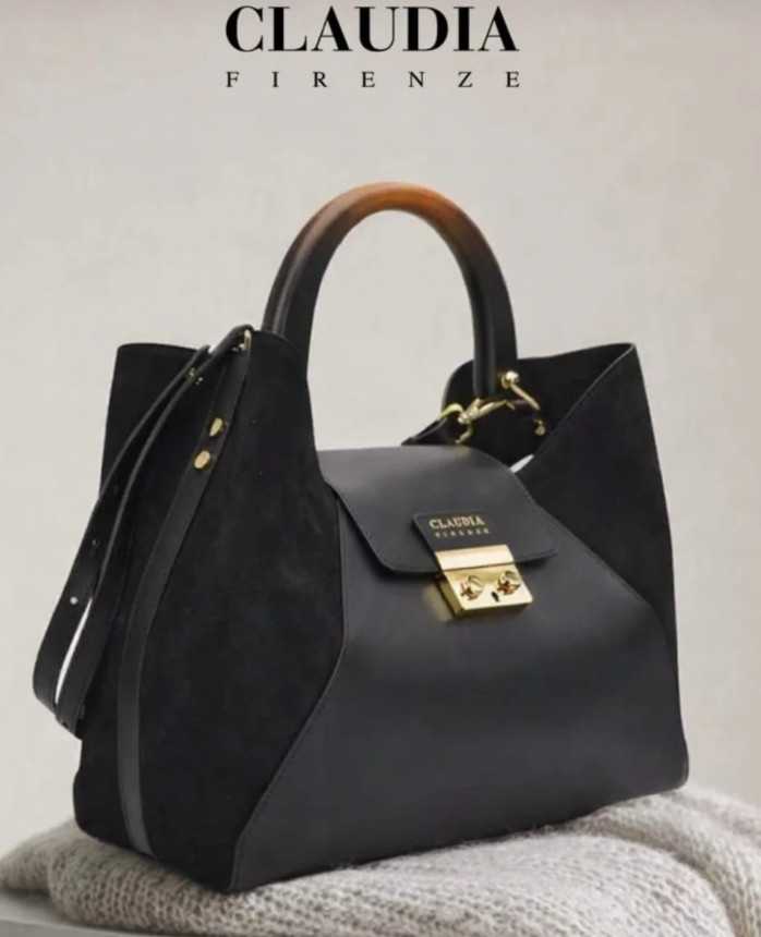 Claudia Firenze Isadora Black Chamois Women Handbag Genuine Leather Suede Italy Claudia Firenze Isadora Black Chamois Women Handbag Genuine Leather Suede Italy