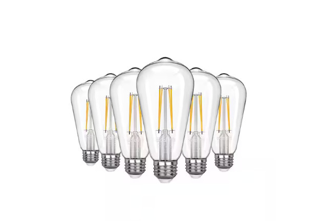 (6-Pk) Edishine Edison LED Light Bulb Dimmable 4000K Cool White ST64 60W Eqv
