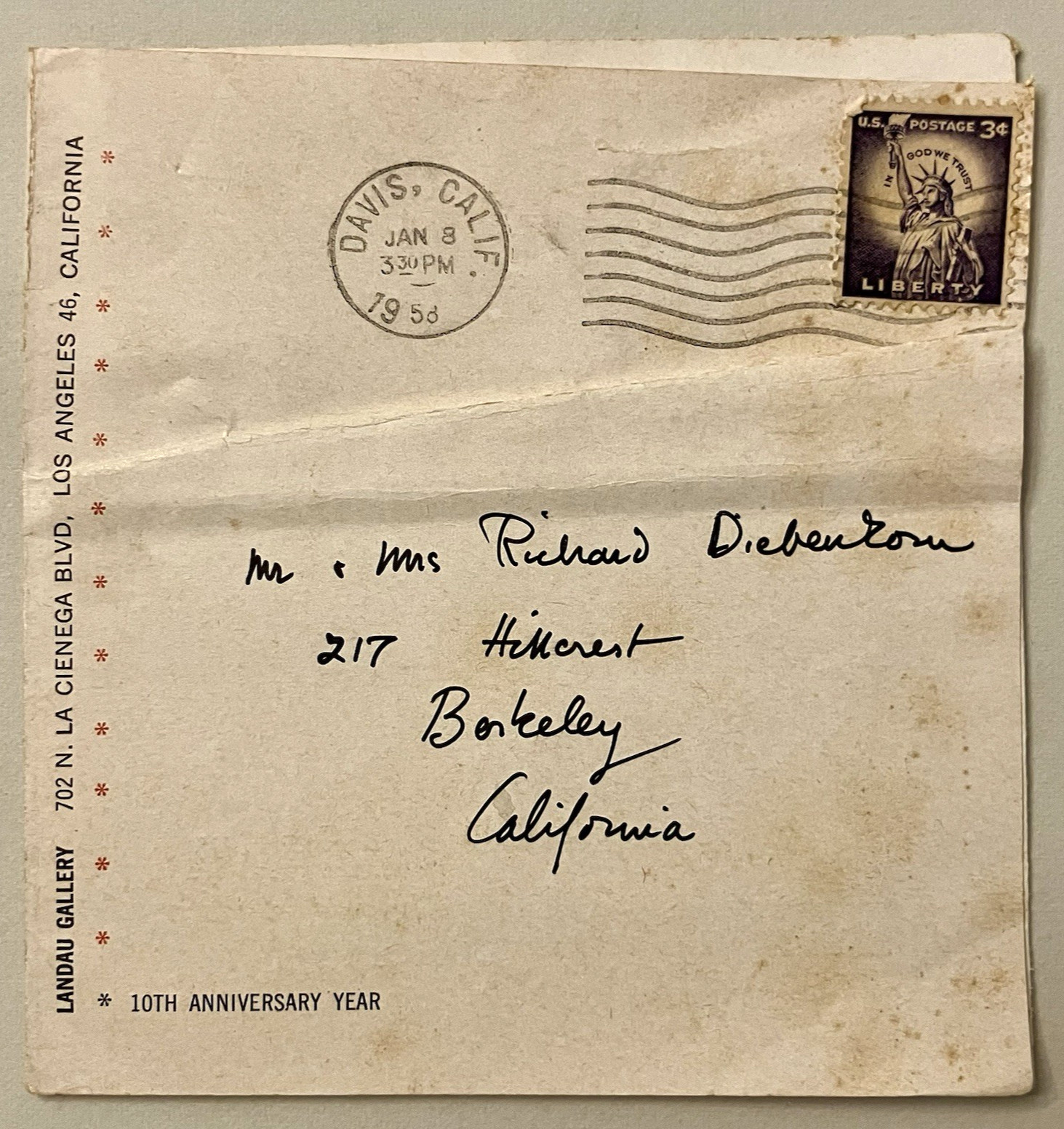 William Theophilus Brown 1958 exhibition flyer SIGNED to Richard Diebenkorn