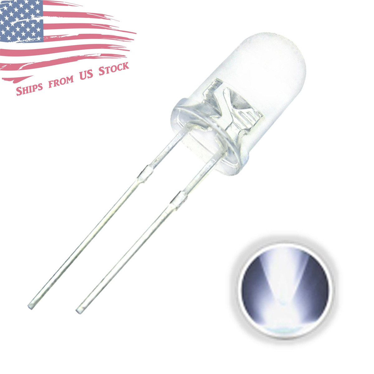 LED 5mm T1-3/4 Cool White Ultra Bright Water Clear - 10x 25x 50x Packages US