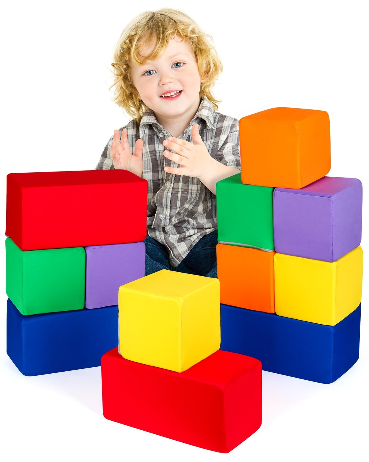 Toddler Foam Buliding Blocks - 12 Piece Fabric Covered in 2 Sizes Stacking Bl...