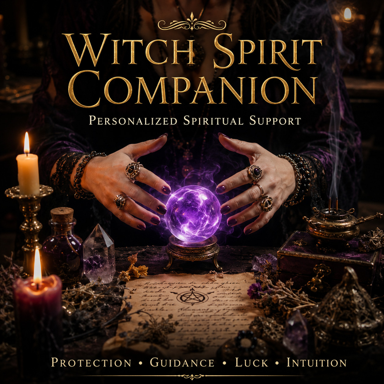 Witch Spirit Companion Spell – Protection Luck Love Money & Guidance Companion.