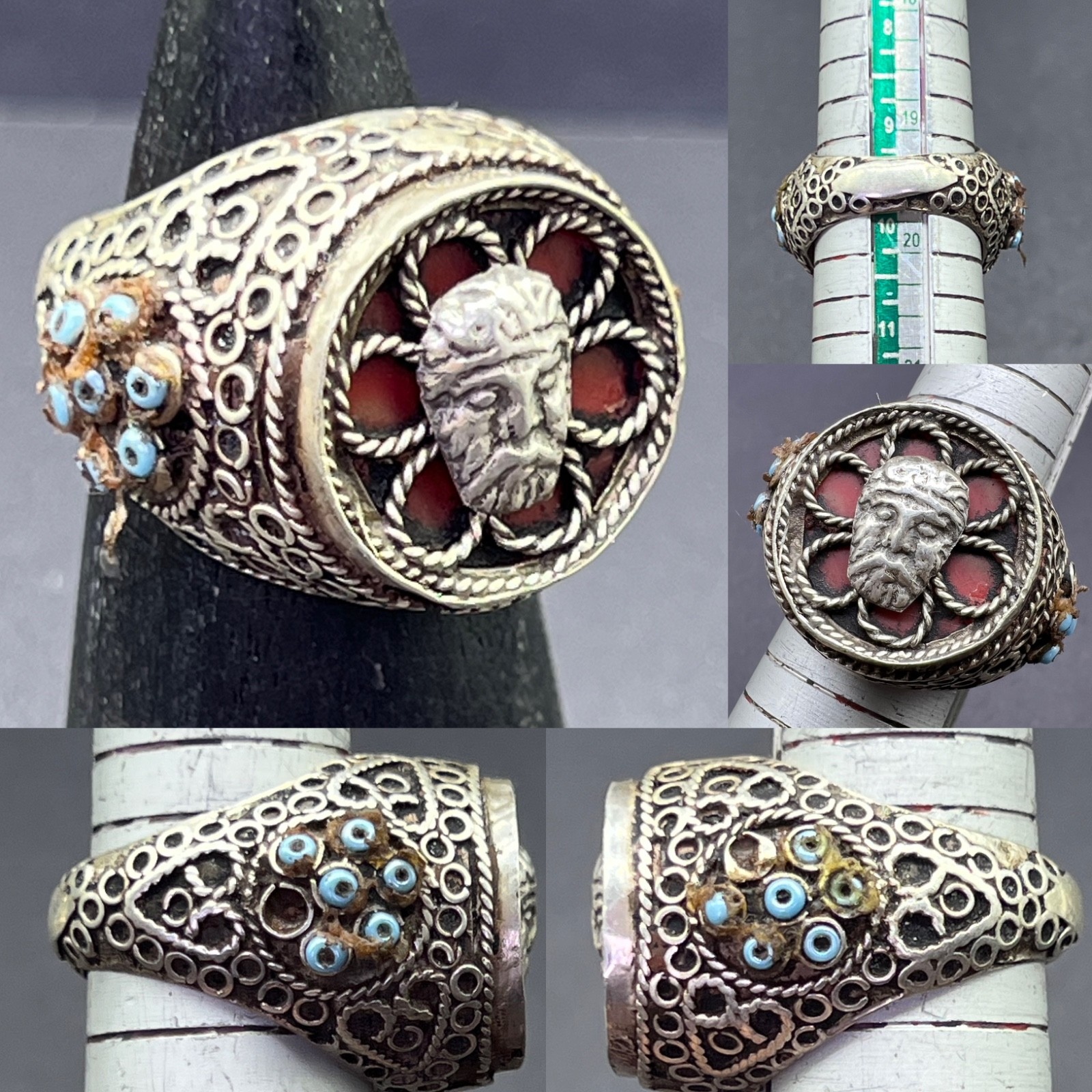 Very Old Treble Asian Jewelry Antique Greco Bactrian King Face Solid Sliver Ring