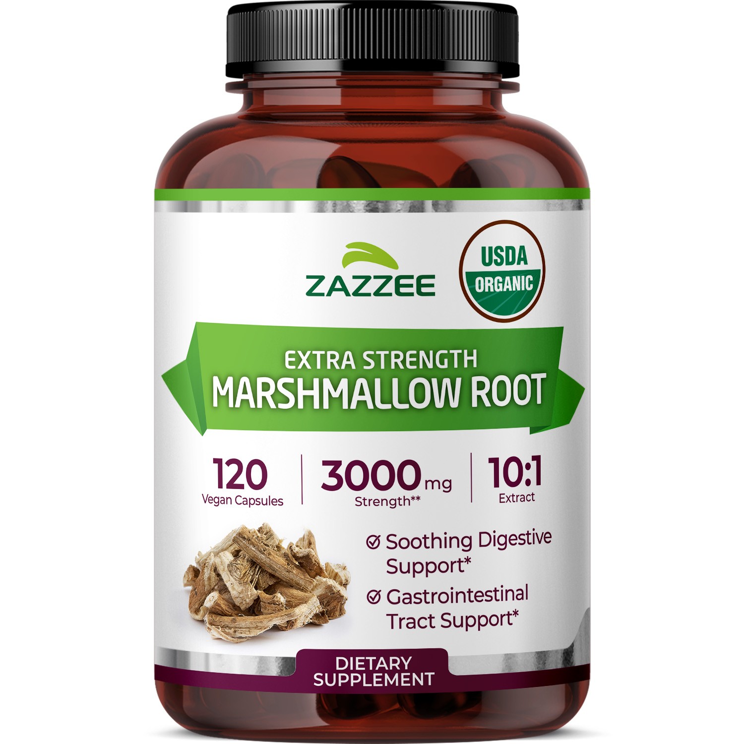 USDA Organic Marshmallow Root 10:1 Extract, 3000 mg Strength, 120 Vegan Capsules