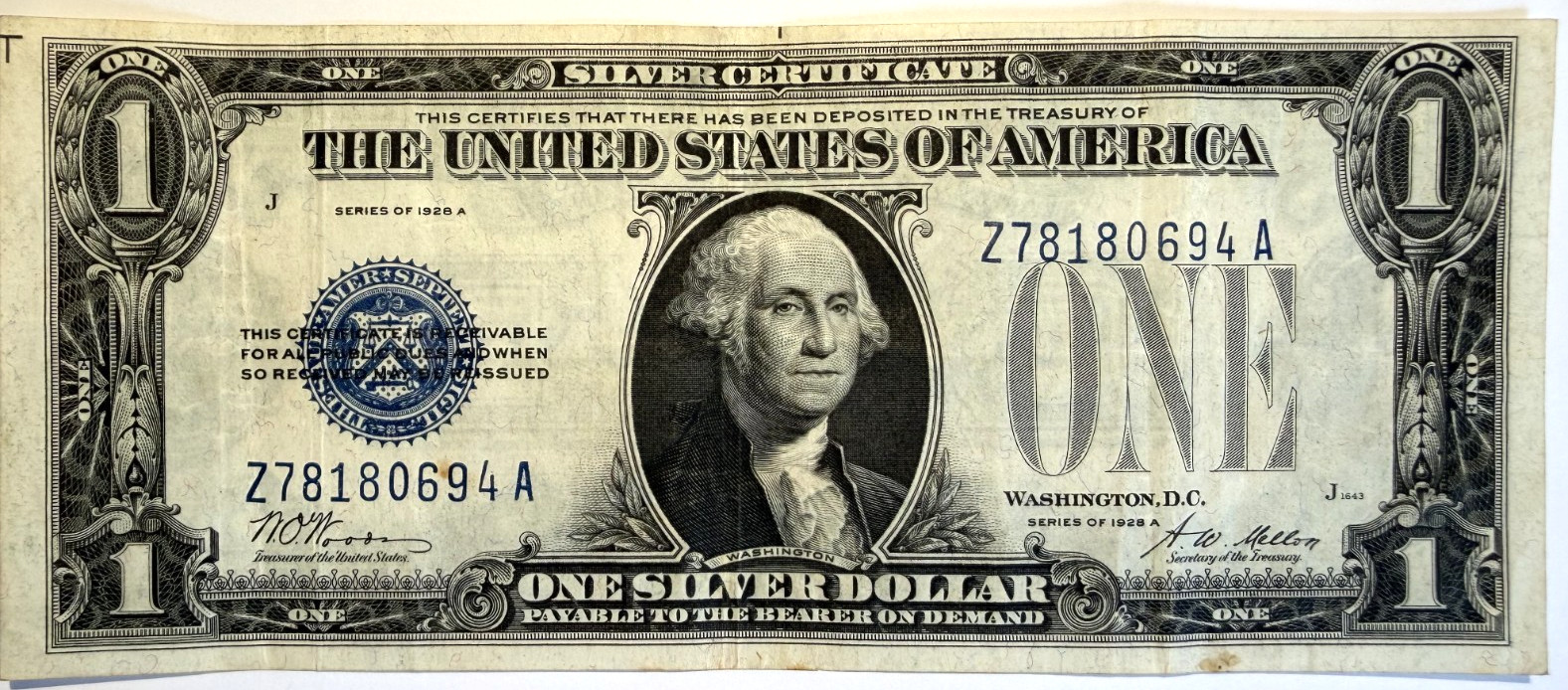 1928 A $1 Funny Back Silver Certificate Small Size U.S. Currency Note Nice XF