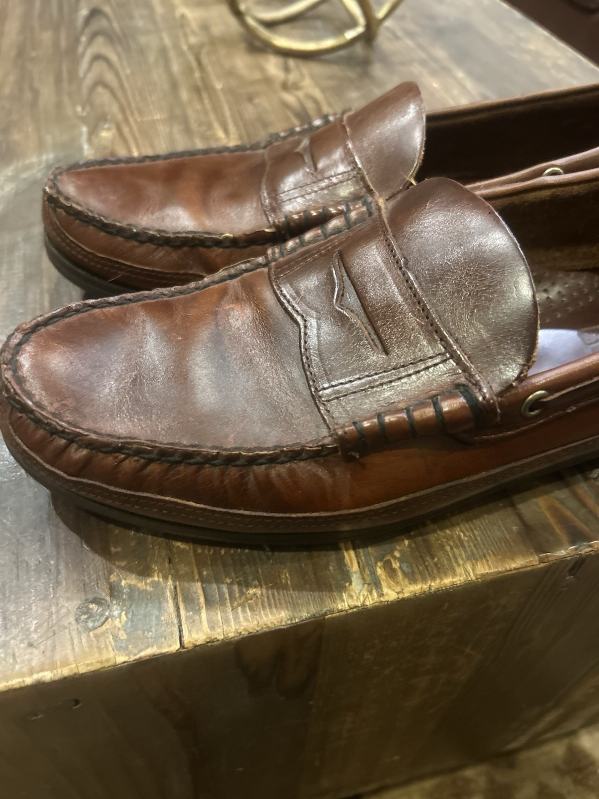 Men’s Sebago Sloop Deck Boat Shoes Brown Leather Size 12 M Docksides