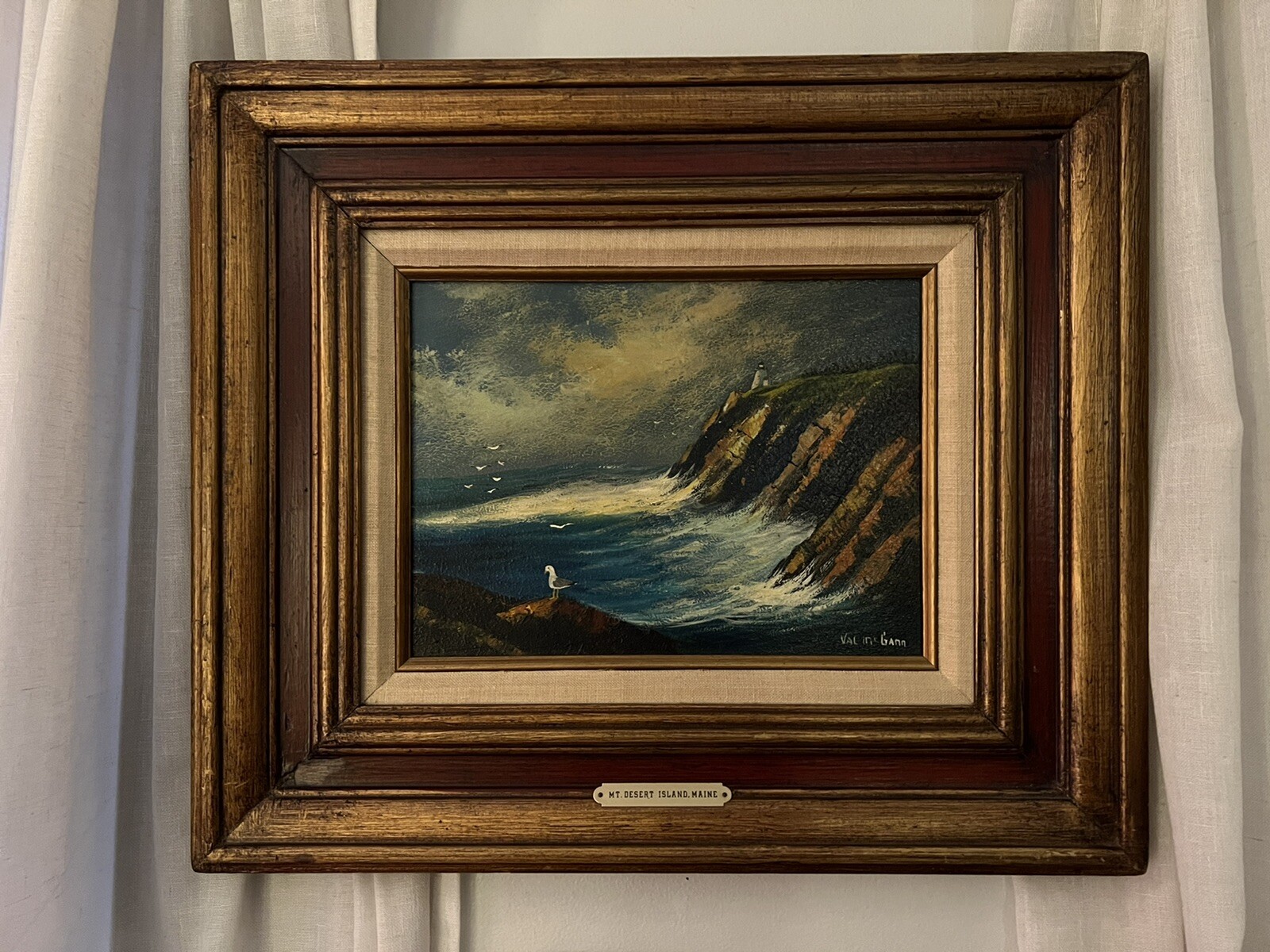 VAL MCGANN MT DESERT ISLAND MAINE ORIGINAL VINTAGE OIL LANDSCAPE PAINTING FRAMED