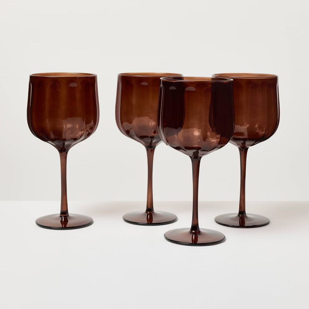 Set of 4 16oz Wine Glasses Brown - Hearth & Hand with Magnolia