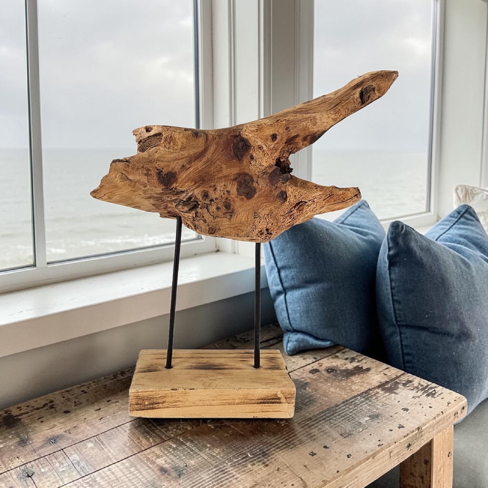 Large Natural Driftwood Sculpture On Stand Organic Modern Coastal Art 19\