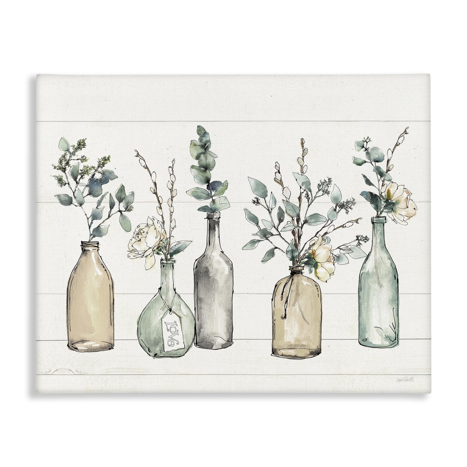 Stupell Industries Bottles Plants Farm Wood Textured, Design Anne Tavoletti Wall