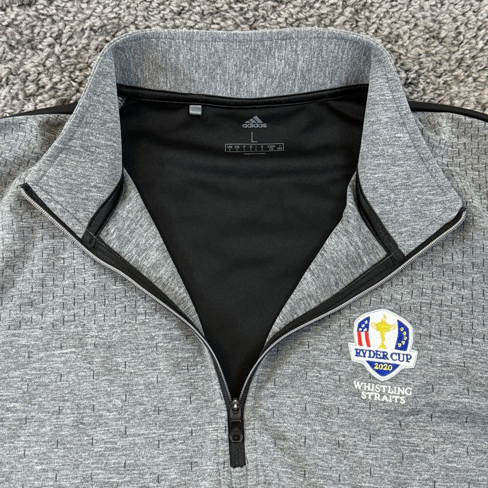 Adidas Men Large 1/4 Zip Performance Pullover 2020 Ryder Cup Gray Black
