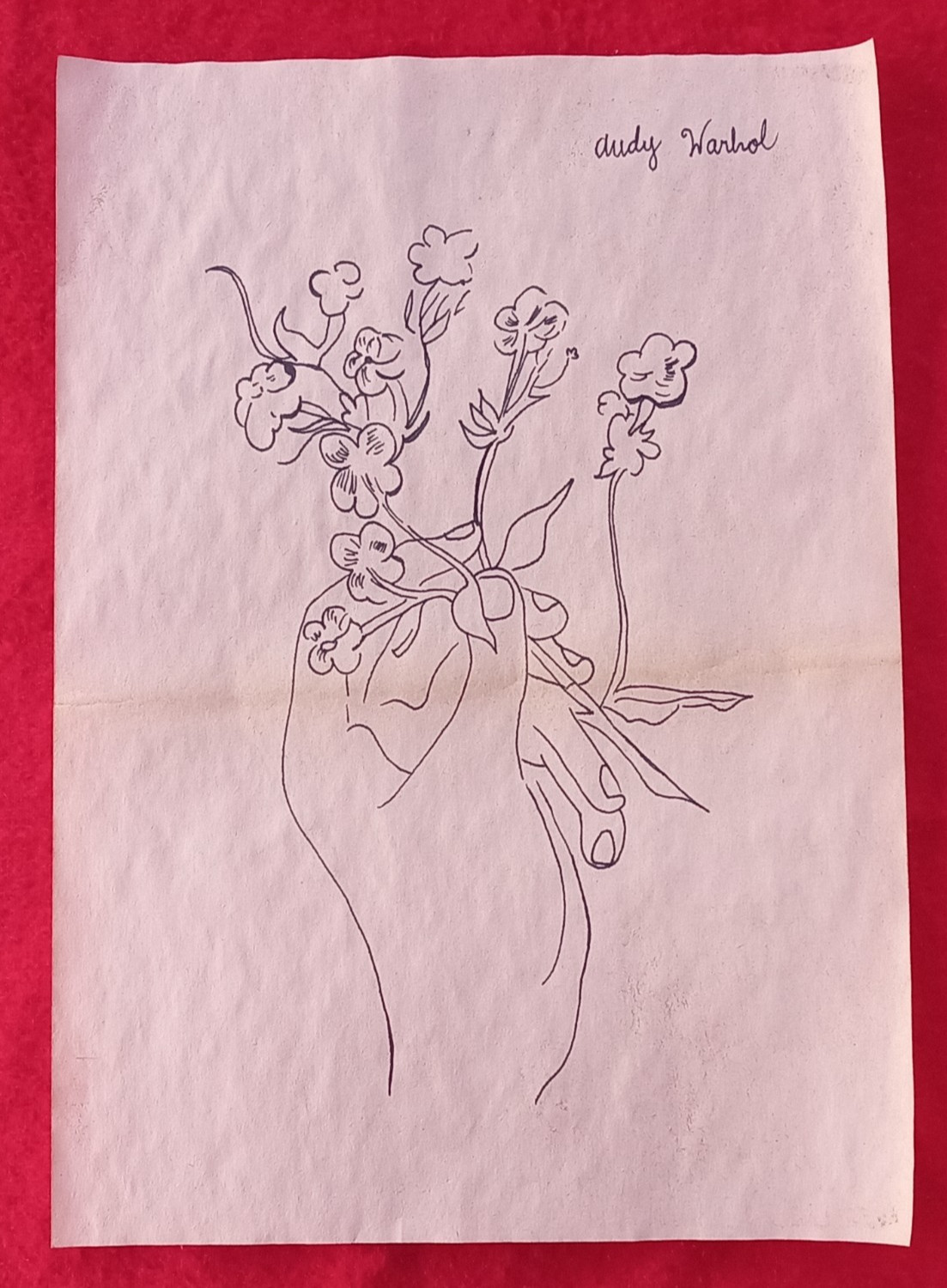 Andy Warhol painting drawing on old paper signed stamped vtg