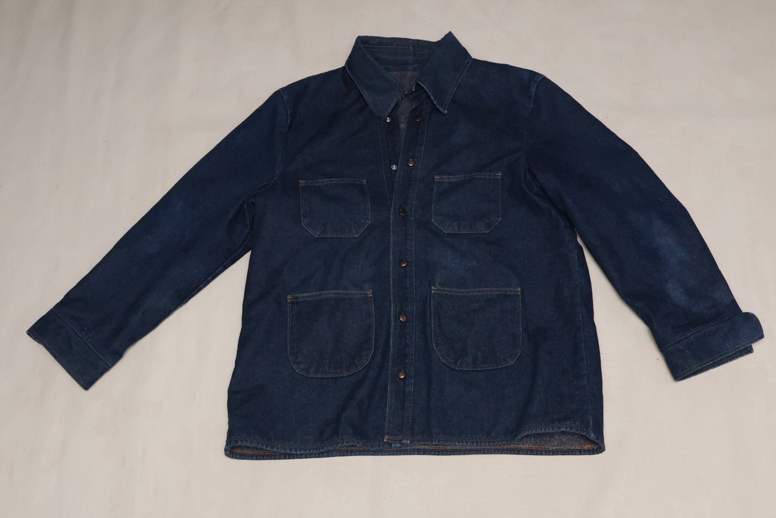 Vintage 60s 70s Denim Blanket Lined Chore Coat 4 Pocket Snap Workwear USA Vintage 60s 70s Denim Blanket Lined Chore Coat 4 Pocket Snap Workwear USA