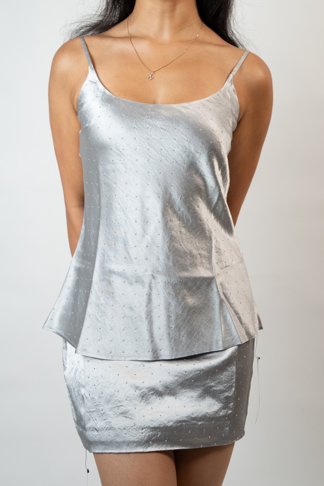 Reformation Silver Rhinestone Satin Cami Top XS NWT Deadstock