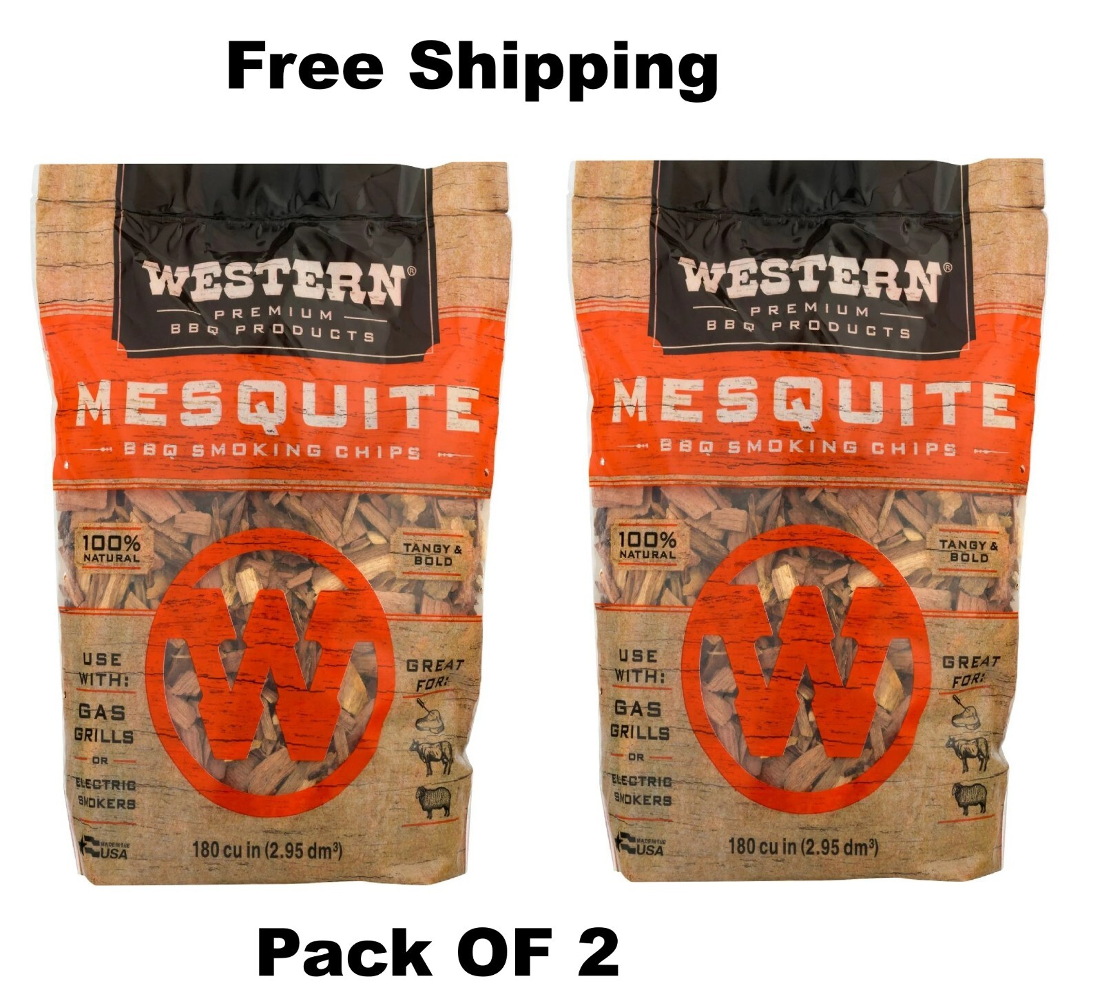 Western Premium BBQ Products Mesquite BBQ Smoking Chips, 360 Cu in 